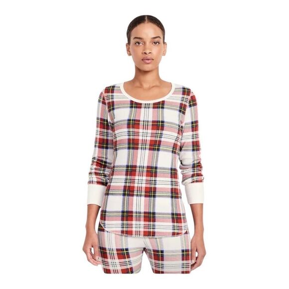 Old Navy Womens White Tartan Plaid Waffle Pajama Top Large NWOT - Picture 1 of 9